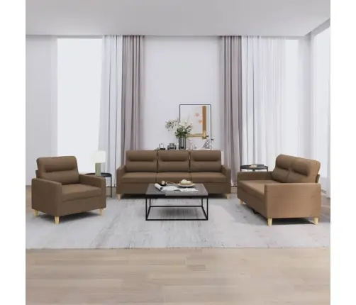 Sofos Komplektas Su Pagalvėlėmis, 3 Dalių, Rudas, Audinys