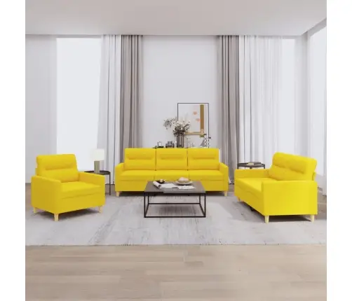 Trīsdaļīgs Dīvānu Komplekts Ar Spilveniem, Dzeltens Audums Vidaxl