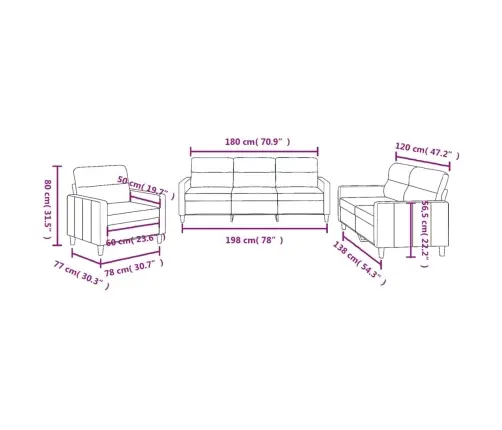 3-Osaline Diivanikomplekt Patjadega, Veinipunane, Kangas