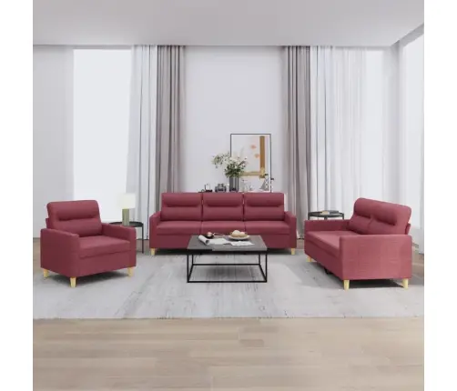 3-Osaline Diivanikomplekt Patjadega, Veinipunane, Kangas