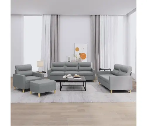 Četrdaļīgs Dīvānu Komplekts Ar Spilveniem, Gaiši Pelēks Audums Vidaxl