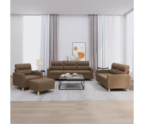 Sofos Komplektas Su Pagalvėlėmis, 4 Dalių, Rudas, Audinys