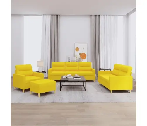 Četrdaļīgs Dīvānu Komplekts Ar Spilveniem, Dzeltens Audums Vidaxl