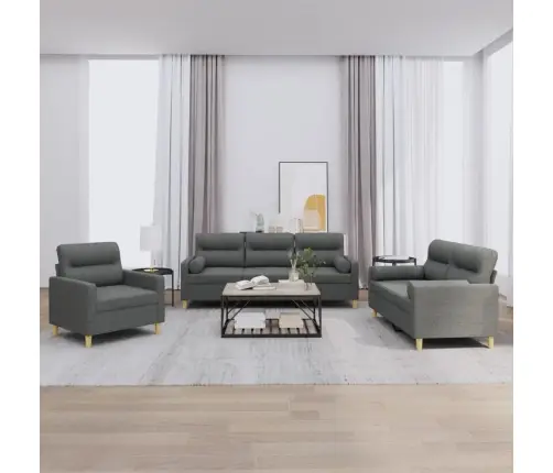 Sofos Komplektas Su Pagalvėmis, 3 Dalių, Pilkas, Audinys