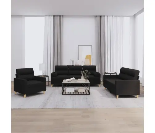 Trīsdaļīgs Dīvānu Komplekts Ar Spilveniem, Melns Audums Vidaxl