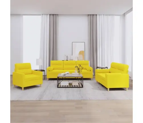 Trīsdaļīgs Dīvānu Komplekts Ar Spilveniem, Dzeltens Audums Vidaxl