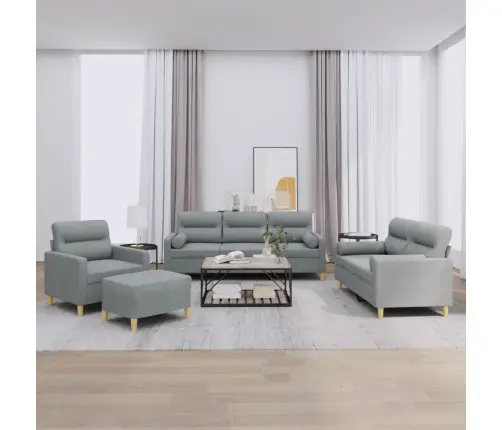 Sofos Komplektas Su Pagalvėmis, 4 Dalių, Pilkas, Audinys