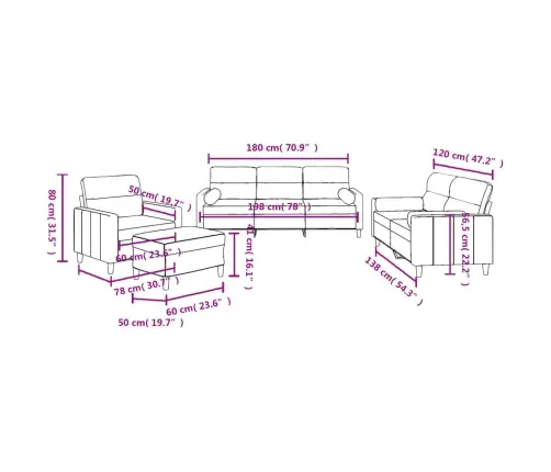 Sofos Komplektas Su Pagalvėmis, 4 Dalių, Rudas, Audinys