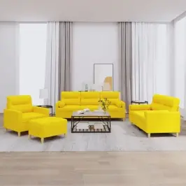 Četrdaļīgs Dīvānu Komplekts Ar Spilveniem, Dzeltens Audums Vidaxl
