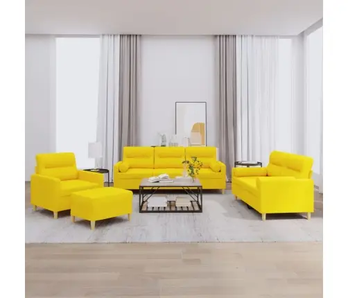 Sofos Komplektas Su Pagalvėmis, 4 Dalių, Geltonas, Audinys