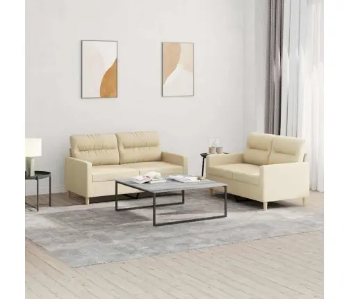 Sofos Komplektas Su Pagalvėlėmis, 2 Dalių, Kreminis, Audinys