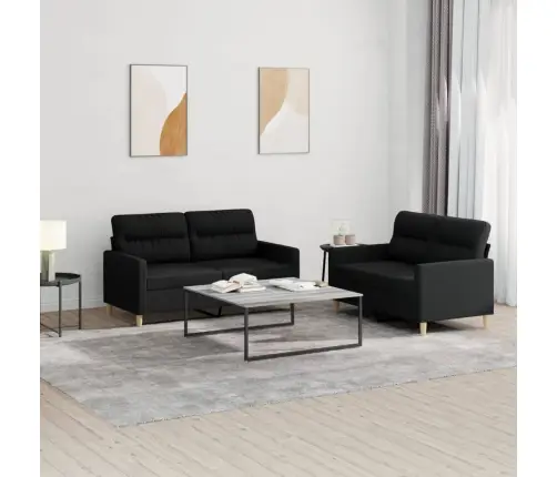 Divdaļīgs Dīvānu Komplekts Ar Spilveniem, Melns Audums Vidaxl