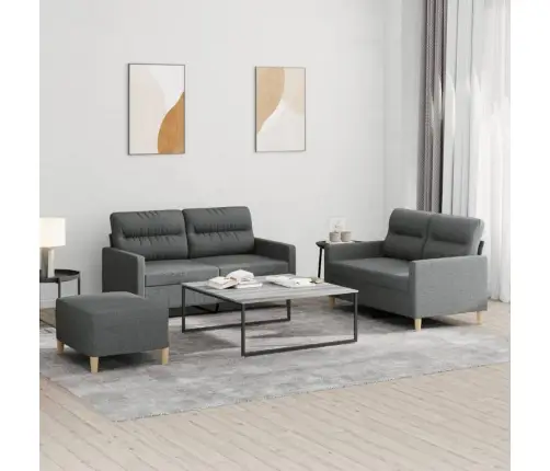 Trīsdaļīgs Dīvānu Komplekts Ar Spilveniem, Tumši Pelēks Audums Vidaxl