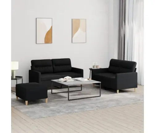 Sofos Komplektas Su Pagalvėlėmis, 3 Dalių, Juodas, Audinys