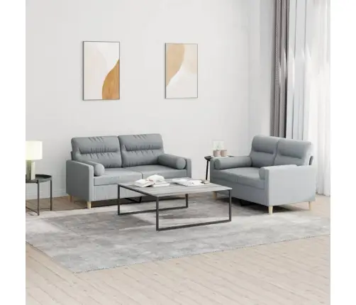 Divdaļīgs Dīvānu Komplekts Ar Spilveniem, Gaiši Pelēks Audums Vidaxl