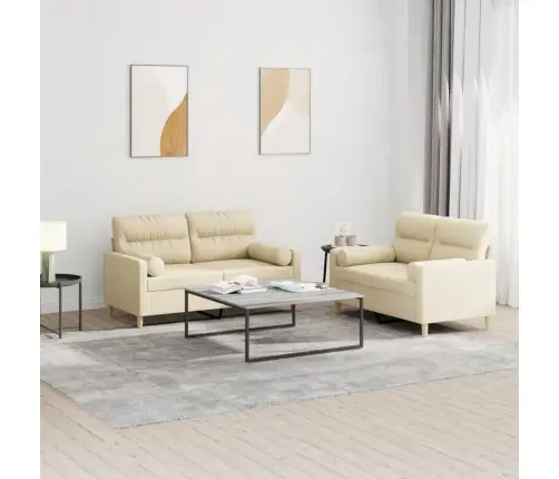 Divdaļīgs Dīvānu Komplekts Ar Spilveniem, Krēmkrāsas Audums Vidaxl