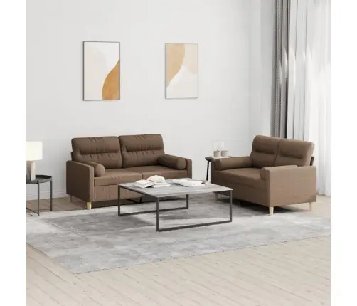 Divdaļīgs Dīvānu Komplekts Ar Spilveniem, Brūns Audums Vidaxl