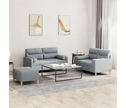 Trīsdaļīgs Dīvānu Komplekts Ar Spilveniem, Gaiši Pelēks Audums Vidaxl