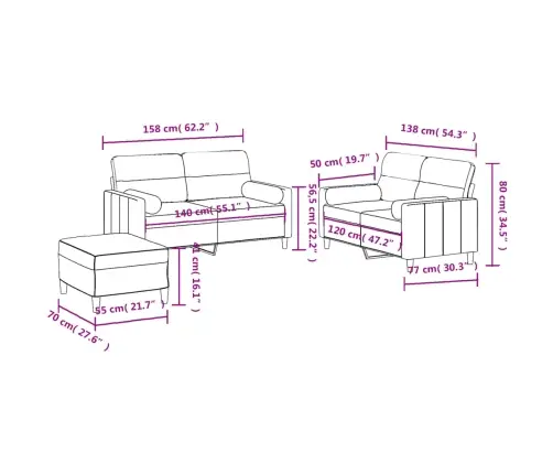 3-Osaline Diivanikomplekt Patjadega, Tumehall, Kangas
