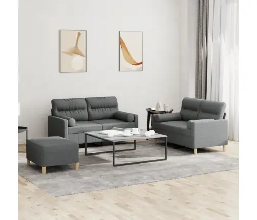 3-Osaline Diivanikomplekt Patjadega, Tumehall, Kangas