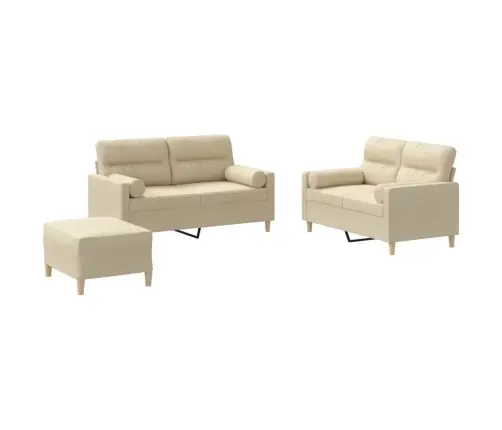 Trīsdaļīgs Dīvānu Komplekts Ar Spilveniem, Krēmkrāsas Audums Vidaxl Trīsdaļīgs Dīvānu Komplekts Ar Spilveniem, Krēmkrāsas Audums Vidaxl