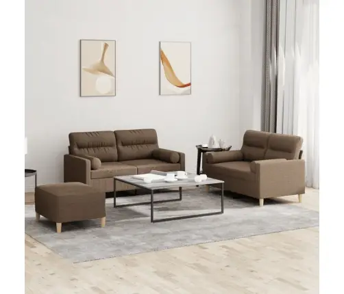 Trīsvietīgs Dīvānu Komplekts Ar Spilveniem, Brūns Audums Vidaxl