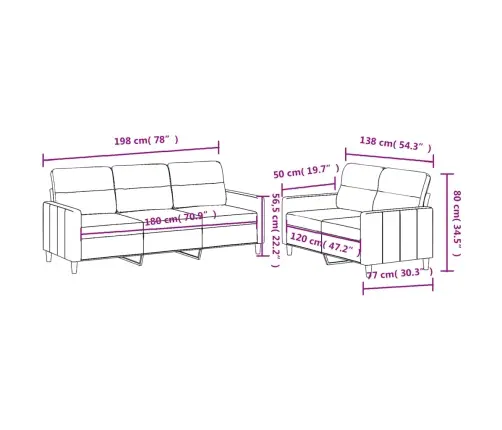 2-Osaline Diivanikomplekt Patjadega, Helehall, Kangas