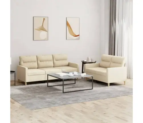 Divdaļīgs Dīvānu Komplekts Ar Spilveniem, Krēmkrāsas Audums Vidaxl