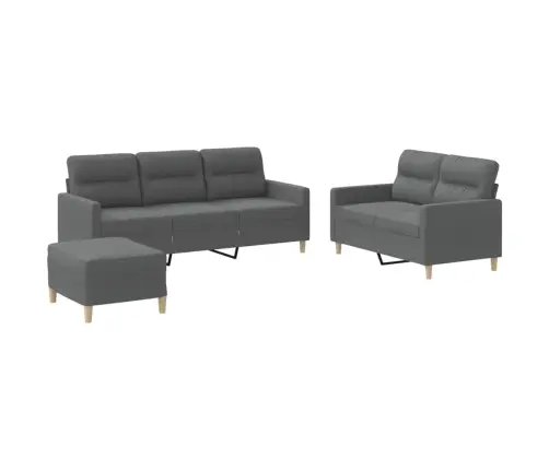 Sofos Komplektas Su Pagalvėlėmis, 3 Dalių, Pilkas, Audinys