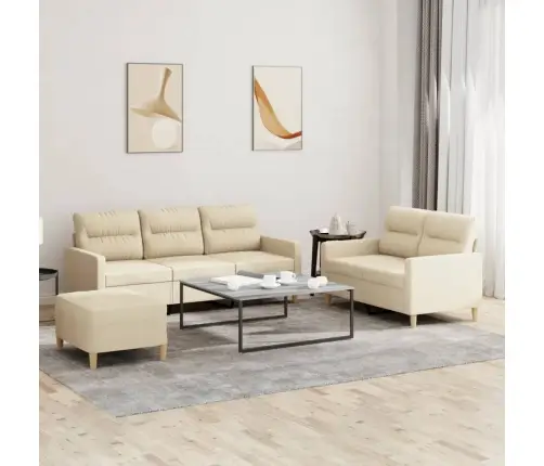 Trīsdaļīgs Dīvānu Komplekts Ar Spilveniem, Krēmkrāsas Audums Vidaxl