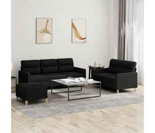 Trīsdaļīgs Dīvānu Komplekts Ar Spilveniem, Melns Audums Vidaxl