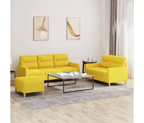 Sofos Komplektas Su Pagalvėlėmis, 3 Dalių, Geltonas, Audinys