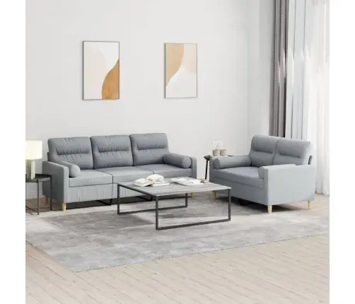 Divdaļīgs Dīvānu Komplekts Ar Spilveniem, Gaiši Pelēks Audums Vidaxl Divdaļīgs Dīvānu Komplekts Ar Spilveniem, Gaiši Pelēks Audums Vidaxl