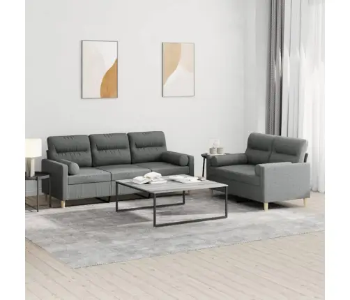 Divdaļīgs Dīvānu Komplekts Ar Spilveniem, Tumši Pelēks Audums Vidaxl