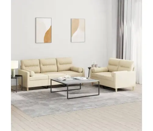 Divdaļīgs Dīvānu Komplekts Ar Spilveniem, Krēmkrāsas Audums Vidaxl