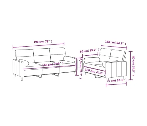 Sofos Komplektas Su Pagalvėmis, 2 Dalių, Geltonas, Audinys
