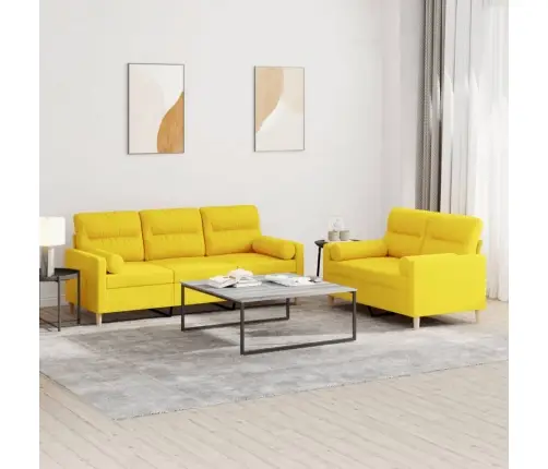 Sofos Komplektas Su Pagalvėmis, 2 Dalių, Geltonas, Audinys