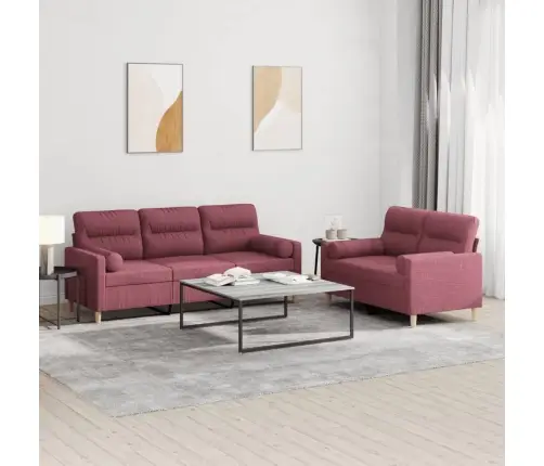 Divdaļīgs Dīvānu Komplekts Ar Spilveniem, Vīnsarkans Audums Vidaxl