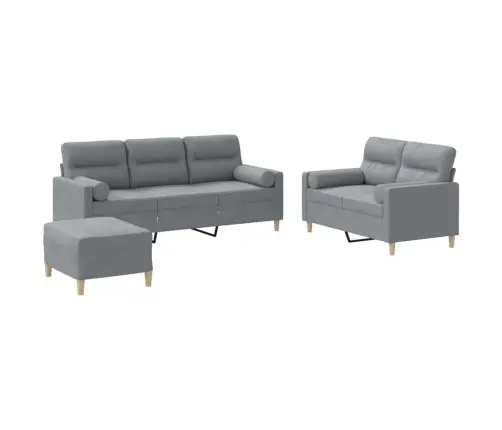 Sofos Komplektas Su Pagalvėmis, 3 Dalių, Pilkas, Audinys