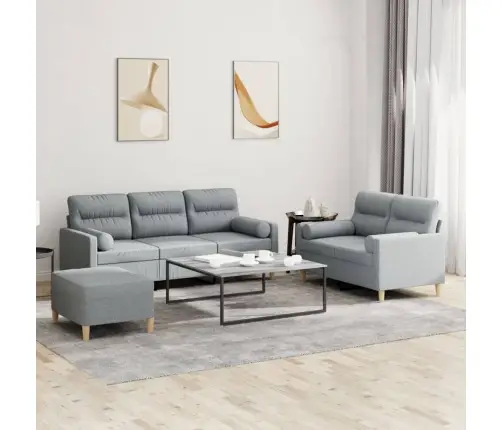 Sofos Komplektas Su Pagalvėmis, 3 Dalių, Pilkas, Audinys