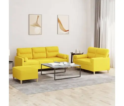 Trīsdaļīgs Dīvānu Komplekts Ar Spilveniem, Dzeltens Audums Vidaxl