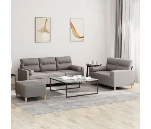 Trīsdaļīgs Dīvānu Komplekts Ar Spilveniem, Pelēkbrūns Audums Vidaxl