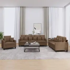 3-Osaline Diivanikomplekt Patjadega, Pruun, Kangas