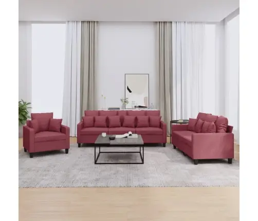 Sofos Komplektas Su Pagalvėmis, 3 Dalių, Vyno, Audinys