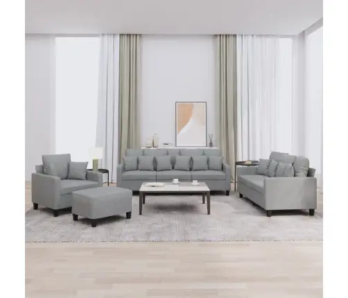 Četrdaļīgs Dīvānu Komplekts Ar Spilveniem, Gaiši Pelēks Audums Vidaxl