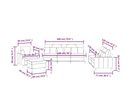 4-Osaline Diivanikomplekt Patjadega, Tumehall, Kangas