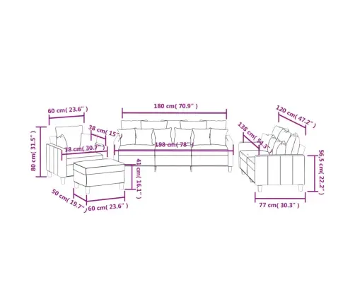 Četrdaļīgs Dīvānu Komplekts Ar Spilveniem, Melns Audums Vidaxl