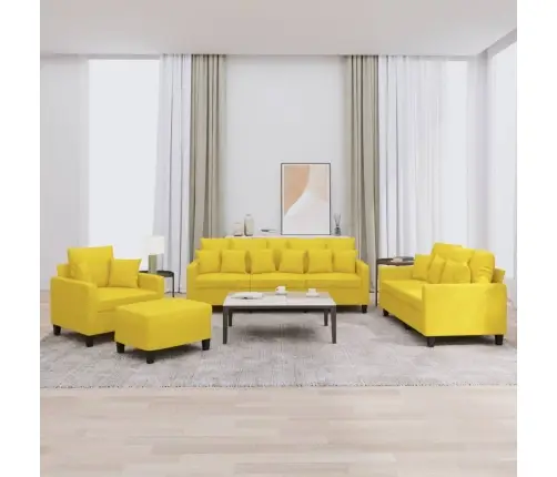 Četrdaļīgs Dīvānu Komplekts Ar Spilveniem, Dzeltens Audums Vidaxl