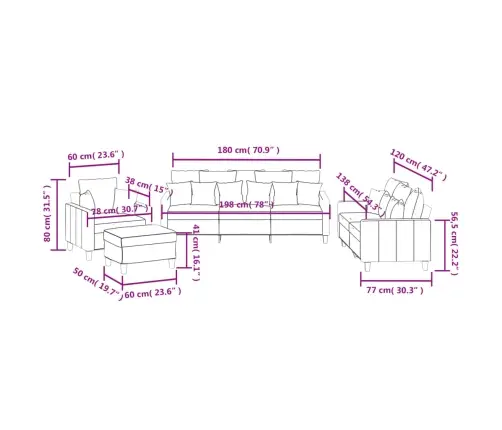 Četrdaļīgs Dīvānu Komplekts Ar Spilveniem, Vīnsarkans Audums Vidaxl