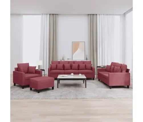 Četrdaļīgs Dīvānu Komplekts Ar Spilveniem, Vīnsarkans Audums Vidaxl